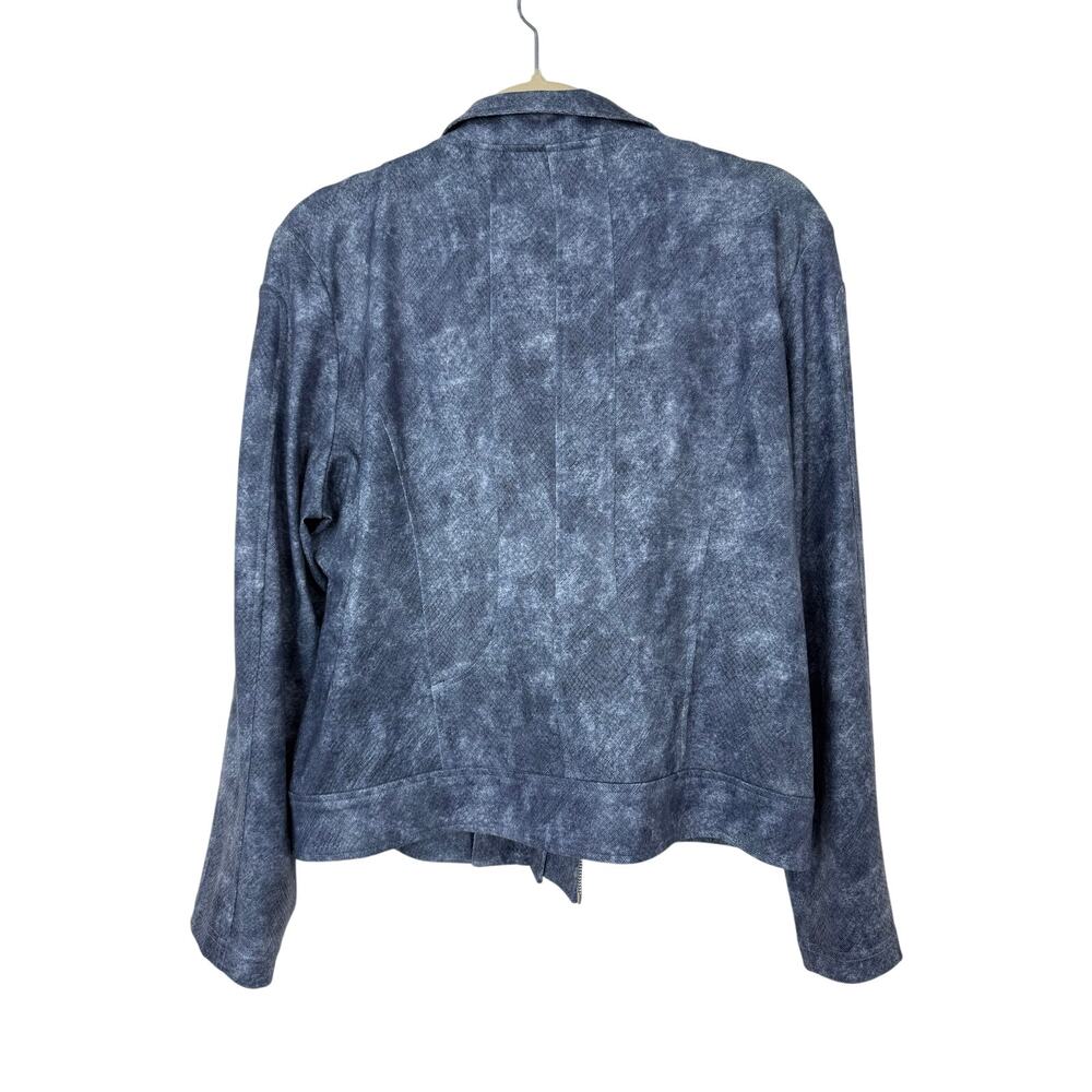 Clara Sun Woo Liquid Leather Moto Jacket Blue Acid Wash Denim Print Size L - Picture 2 of 9